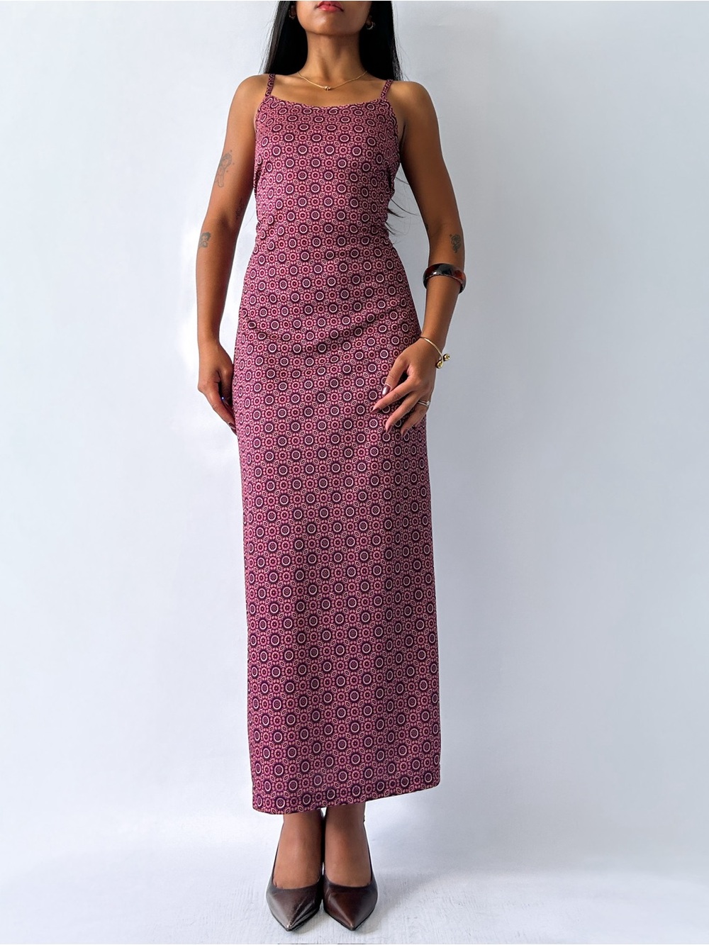 Vintage Ricki’s Pink Geometric Maxi Dress - Size Small
